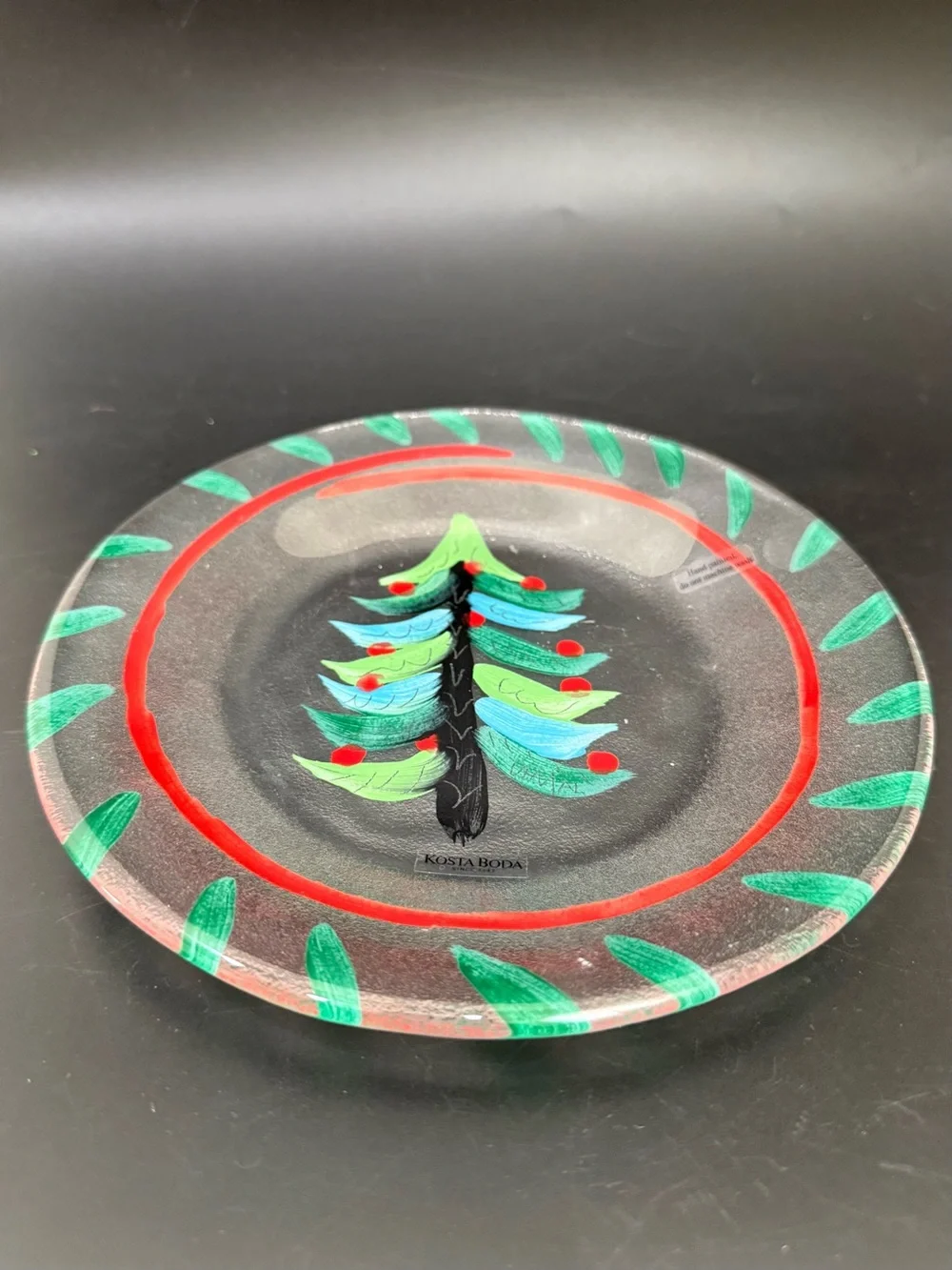 Lot 2 KOSTA BODA Ulrica Hydman-Vallien Hand-Painted Christmas Tree Glass Plate